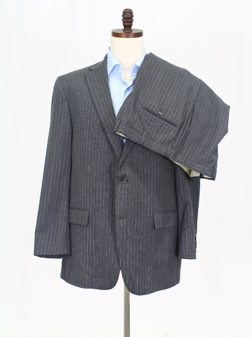Hart Schaffner Marx Union Made 46R 40x29 Gray Full Suit 2-Button Stripe R949